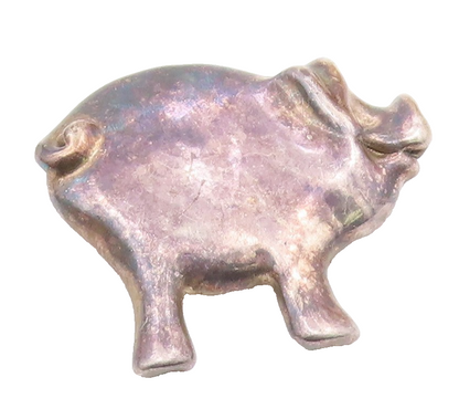 925 Sterling Silver  Vintage Dark Tone Smooth Pig Animal Brooch Pin  BP8285