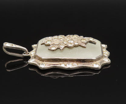 925 Sterling Silver  Vintage Antique Floral Cubic Zirconia Pendant  PT20949