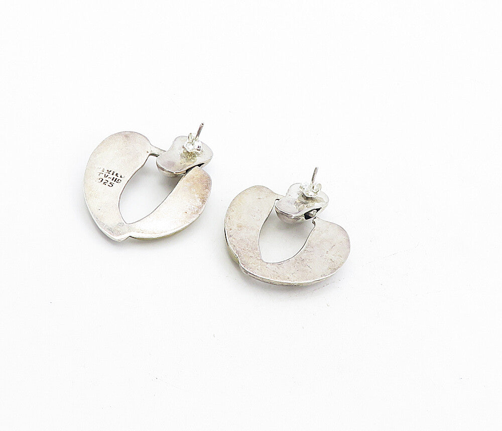 MEXICO 925 Sterling Silver  Vintage Two Tone Modernist Drop Earrings  EG4243