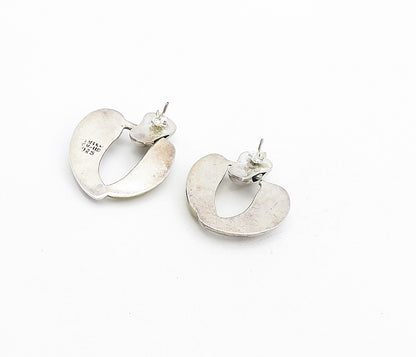 MEXICO 925 Sterling Silver  Vintage Two Tone Modernist Drop Earrings  EG4243