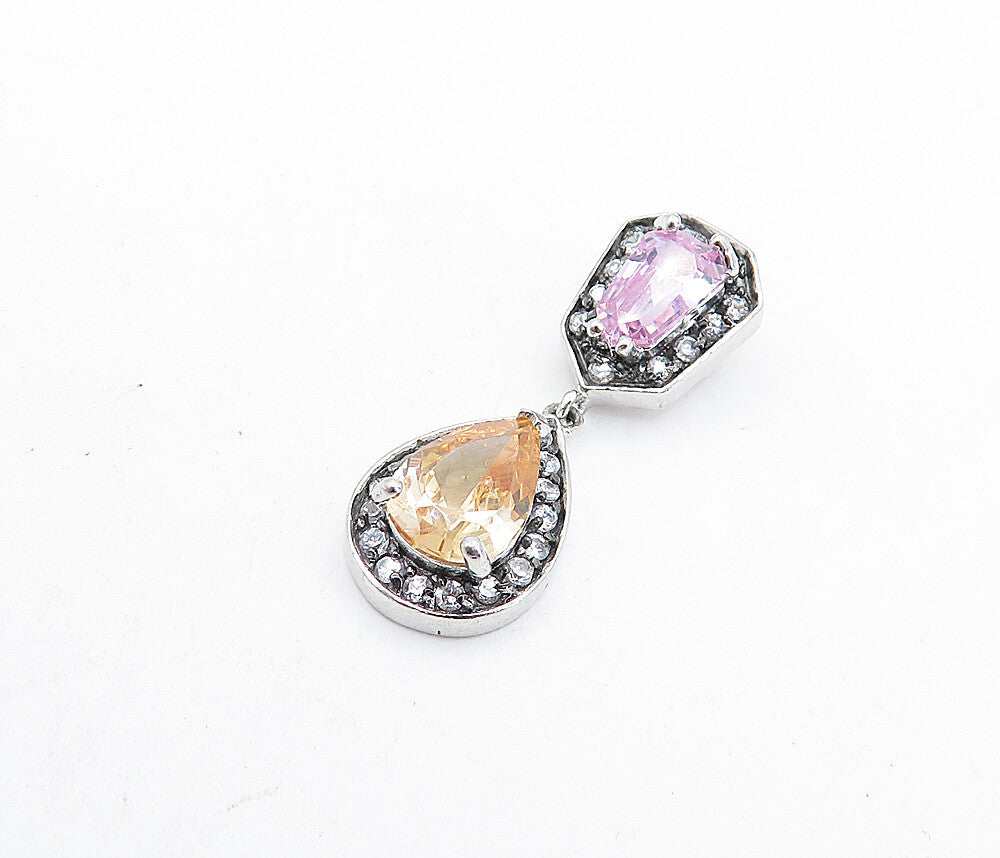 925 Sterling Silver  Vintage Cubic Zirconia & Topaz Linked Pendant  PT4719