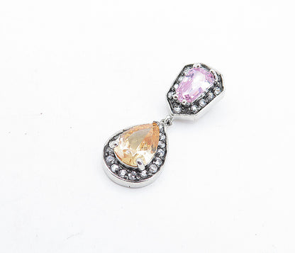 925 Sterling Silver  Vintage Cubic Zirconia & Topaz Linked Pendant  PT4719