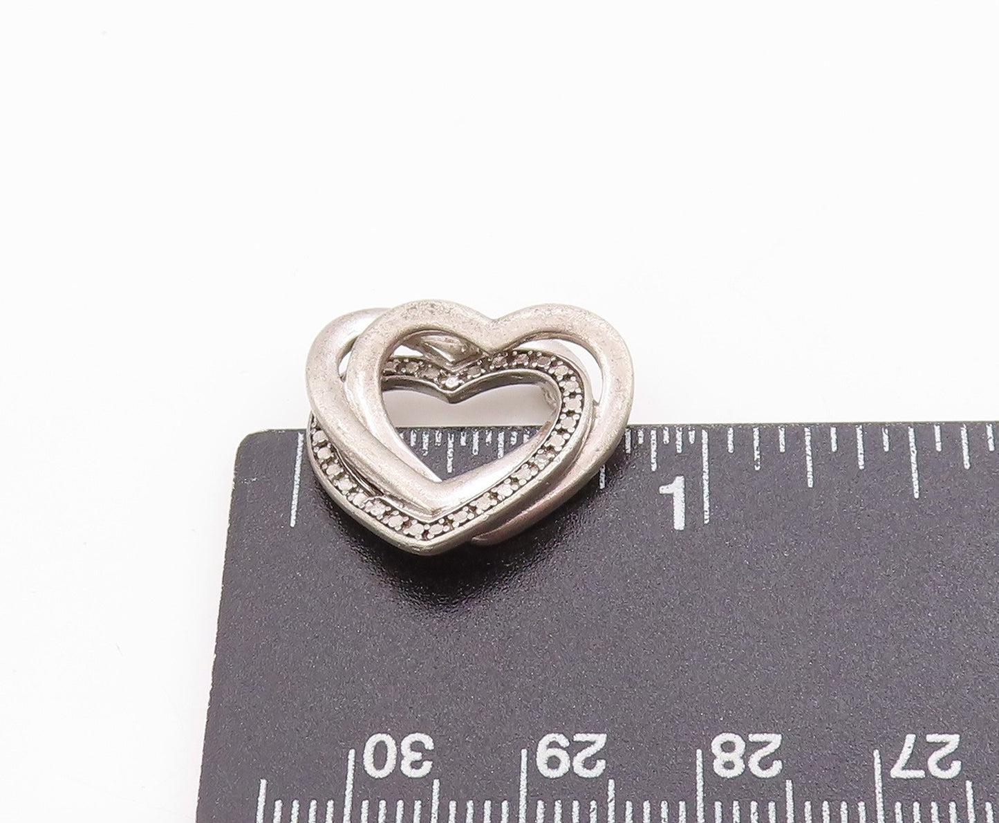 925 Sterling Silver Vintage Pendant Love Story Entwined Hearts Charm  PT24879