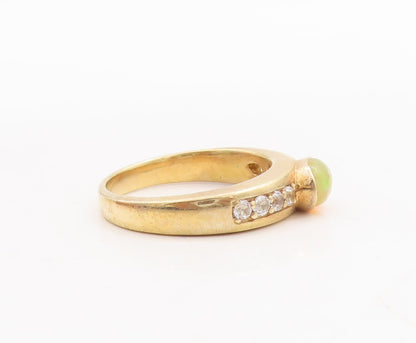 925 Sterling Silver Vintage Ring Gold Plated Oval Opal & CZ  Sz 7.5  RG29429