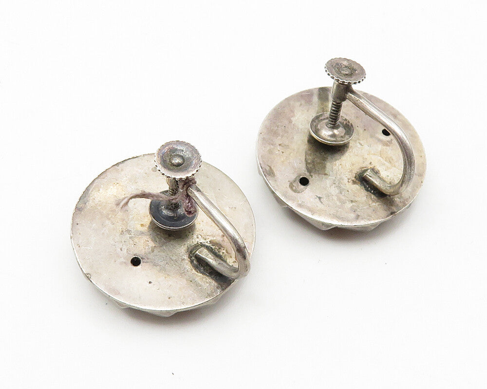 925 Sterling Silver  Vintage Dark Tone Floral Round Non Pierce Earrings EG5801