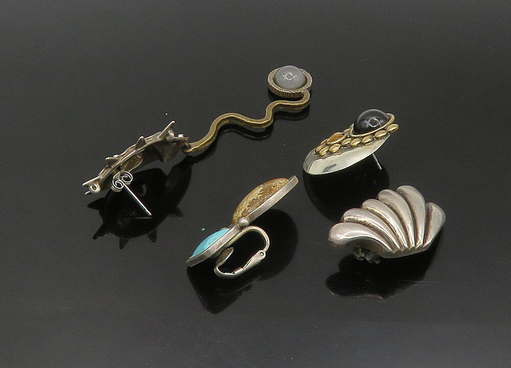 DESIGNER 925 Silver Vintage Onyx & Multi Stone Lot Single Earrings EG11328