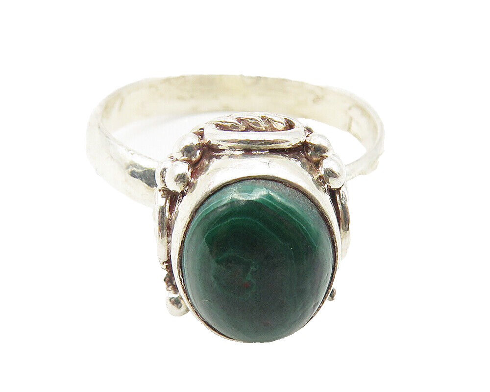925 Sterling Silver  Vintage Cabochon Cut Malachite Band Ring Sz 7  RG11453