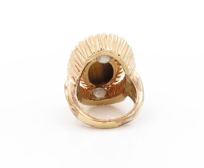 925 Sterling Silver Vintage Ring Gold Plated PANETTA Tiger's Eye CZ Sz 7 RG32713