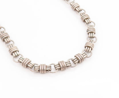 925 Sterling Silver Vintage Necklace Chunky Wrapped Barrel Link Chain  NE4720