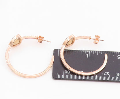 925 Sterling Silver Vintage Earrings Gold Plated Smoky Quartz & CZ Hoop  EG14236