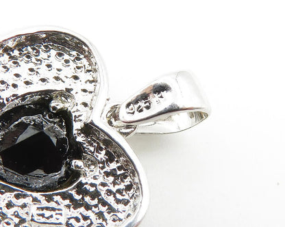 925 Sterling Silver  Shiny Hematite Two Tone Love Heart Drop Pendant  PT8312