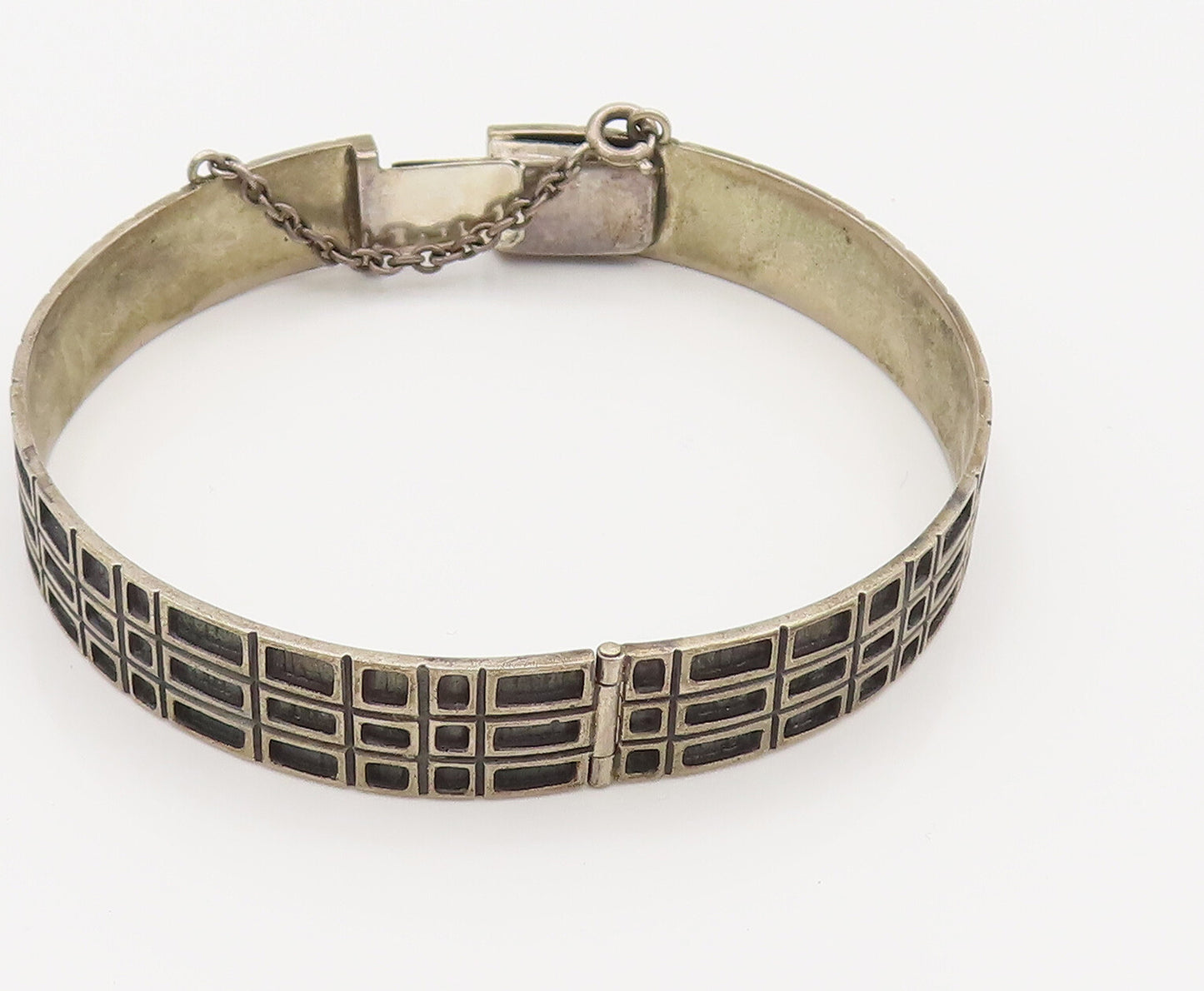 EUROPEAN 925 Silver  Vintage Carved Square Pattern Bangle Bracelet  BT9793
