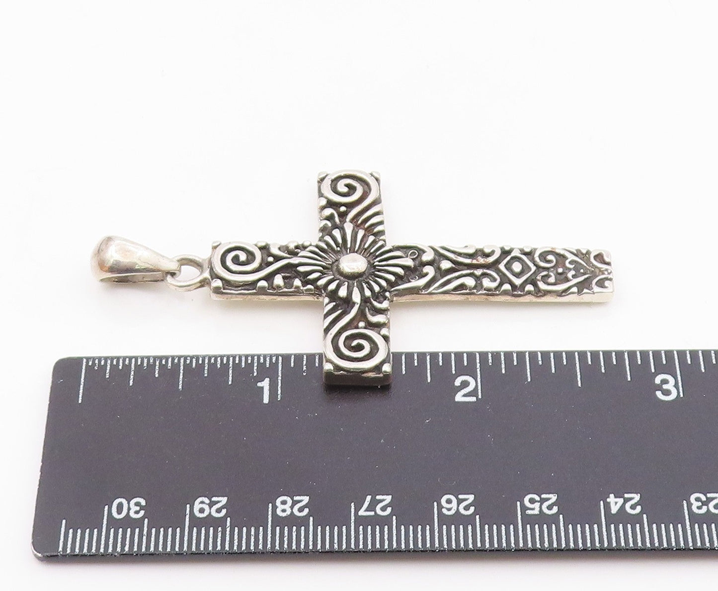 925 Sterling Silver  Vintage Shiny Swirl Religious Cross Pendant  PT15071