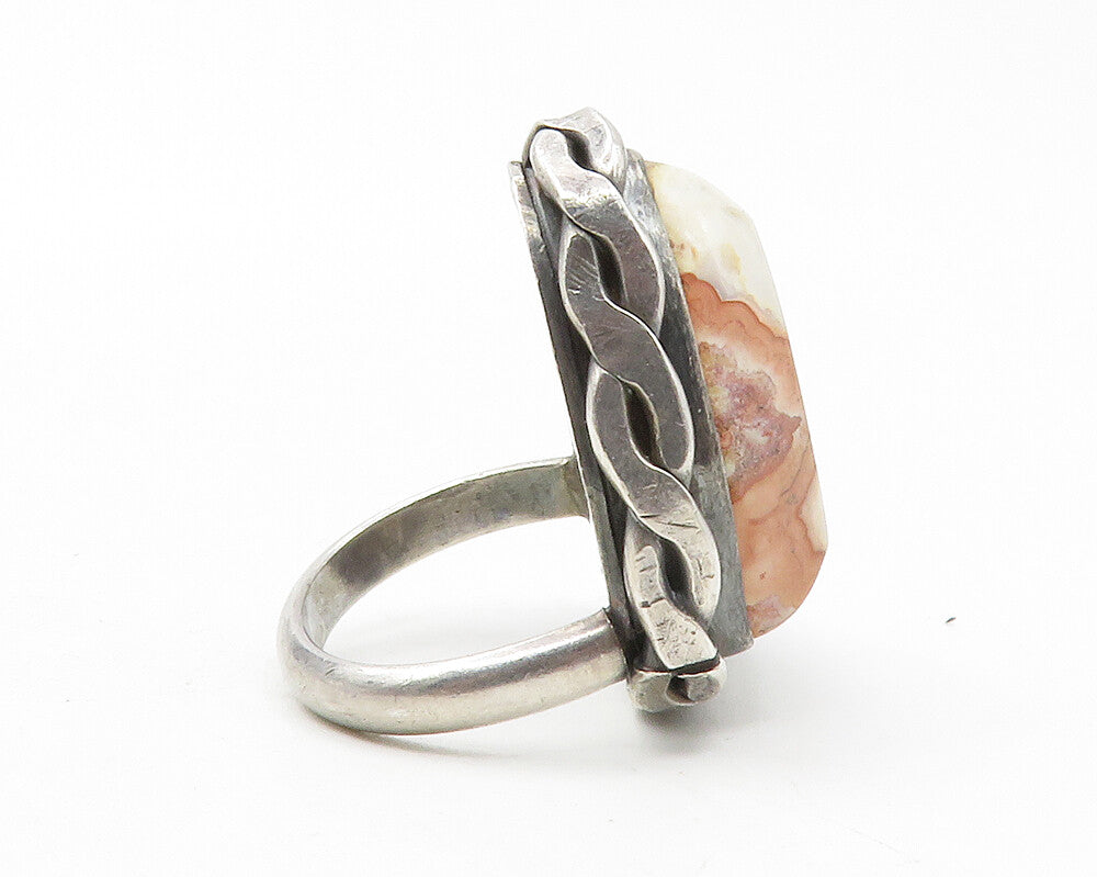 925 Sterling Silver  Vintage Jasper Twist Trim Cocktail Ring Sz 3.5  RG12710