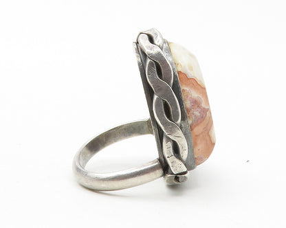 925 Sterling Silver  Vintage Jasper Twist Trim Cocktail Ring Sz 3.5  RG12710