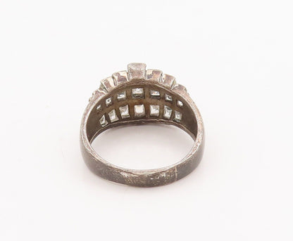 925 Sterling Silver Vintage Ring Square Cut CZ Beaded Bands  Sz 8.5  RG28468