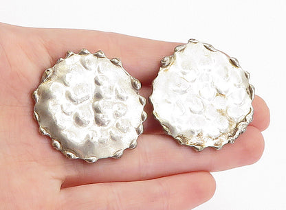 925 Sterling Silver  Vintage Modernist Sculpted Non Pierce Earrings  EG2410
