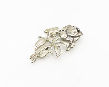 925 Sterling Silver  Vintage Antique Shiny Blooming Flowers Brooch Pin  BP7380