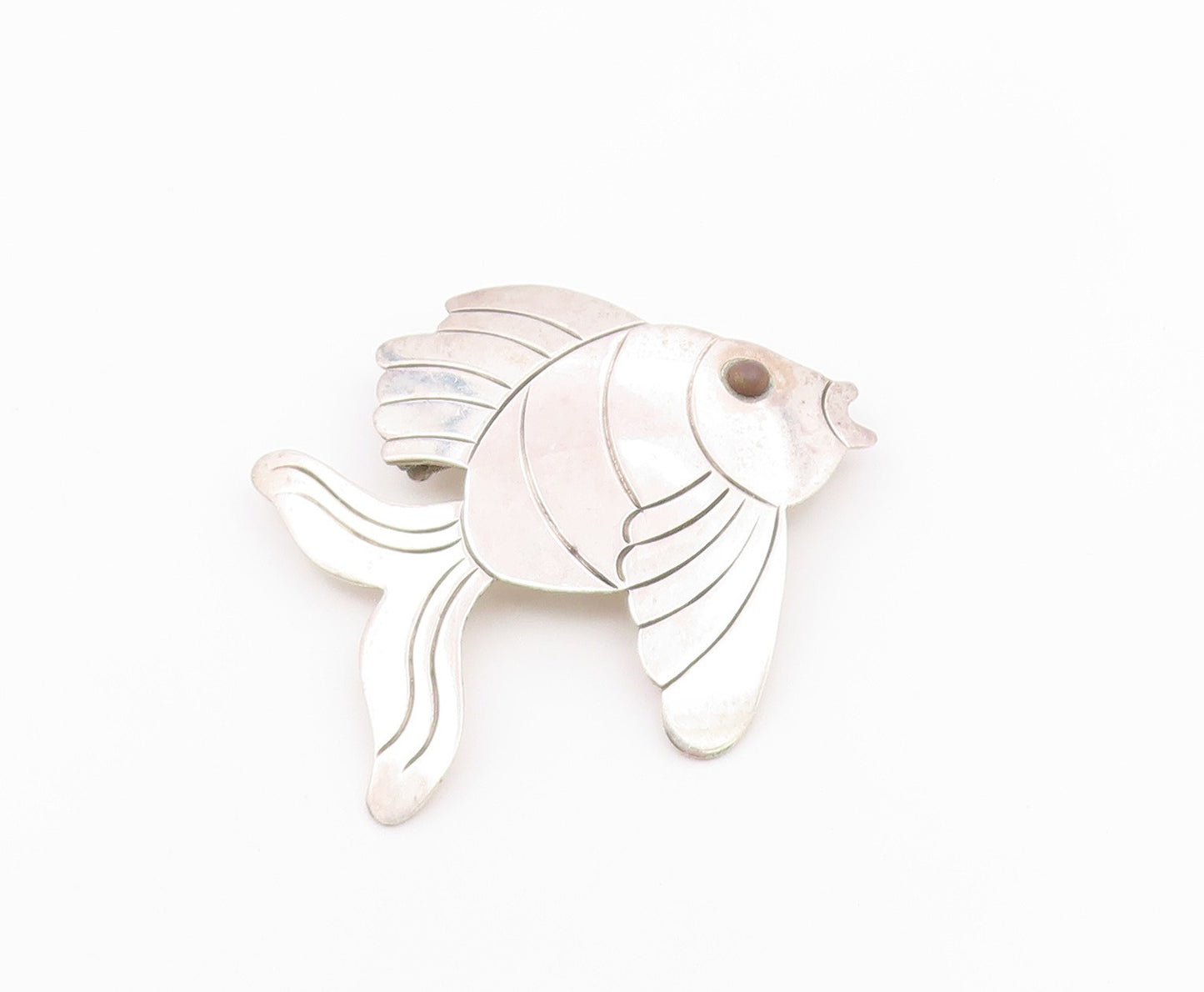 MEXICO 925 Sterling Silver  Vintage Two Tone Fish Motif Brooch Pin  BP8192
