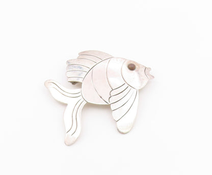 MEXICO 925 Sterling Silver  Vintage Two Tone Fish Motif Brooch Pin  BP8192