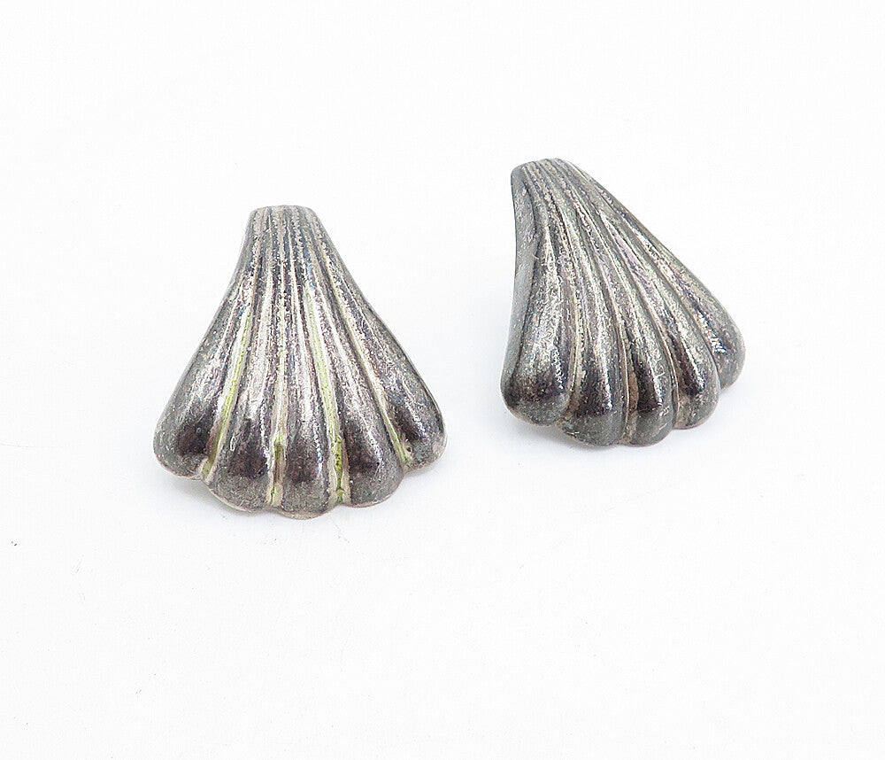 925 Sterling Silver Vintage Dark Tone Hollow Fluted Drop Earrings EG2827