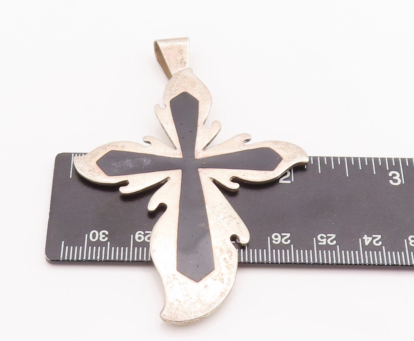 925 Sterling Silver Vintage Pendant Solid Swirly Cutout Religious Cross  PT23260