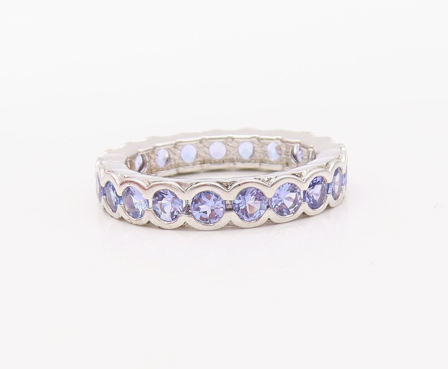 925 Sterling Silver Vintage Ring Round Framed Amethyst 360 Band  Sz 7.5  RG30756