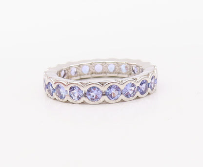 925 Sterling Silver Vintage Ring Round Framed Amethyst 360 Band  Sz 7.5  RG30756