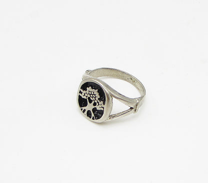 925 Sterling Silver  Vintage Tree View Band Ring Sz 8  RG3389