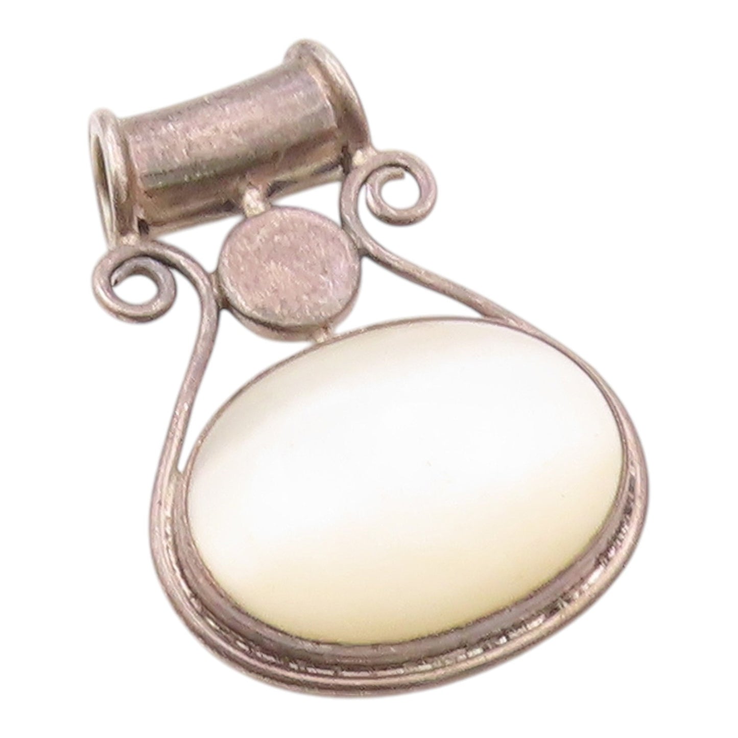 925 Sterling Silver  Vintage Mother Of Pearl Dark Tone Swirl Pendant  PT7825