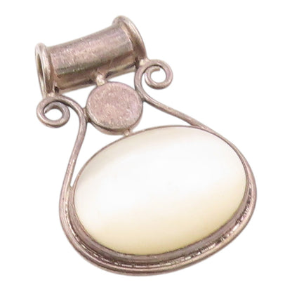 925 Sterling Silver  Vintage Mother Of Pearl Dark Tone Swirl Pendant  PT7825