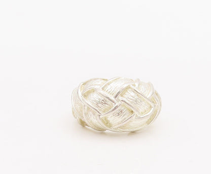 925 Sterling Silver Vintage Ring Domed Solid Carved Trellis Ribbon Sz 7  RG28341