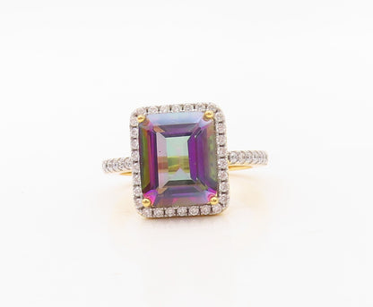 925 Sterling Silver Vintage Ring Gold Plated Mystic Topaz Halo CZ  Sz 7  RG30241