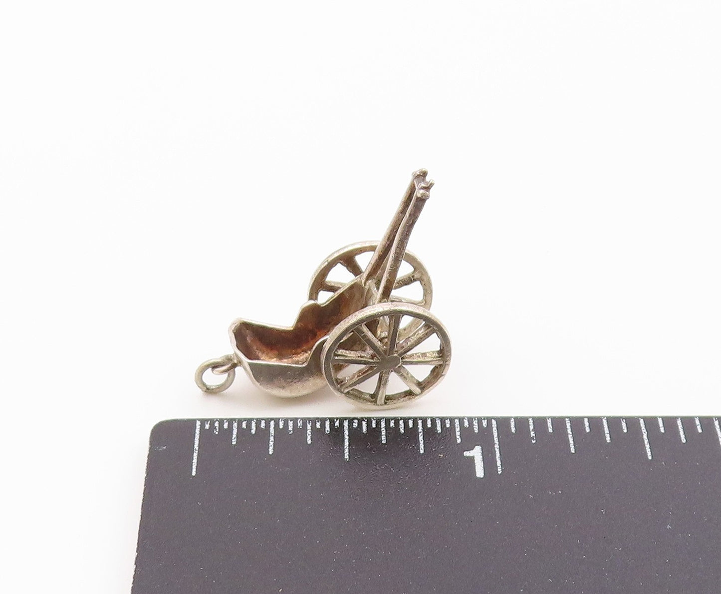 925 Sterling Silver  Vintage Petite Wheelbarrow Shiny Pendant  PT17611