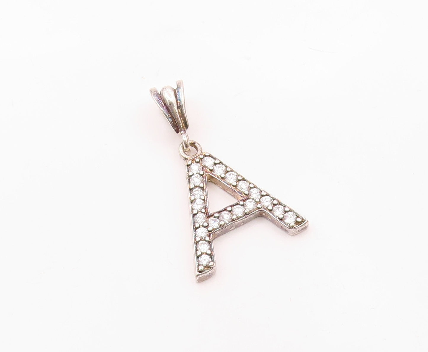 925 Sterling Silver  Vintage Cubic Zirconia Letter A Drop Pendant  PT6465