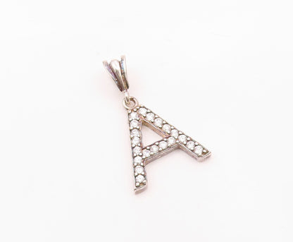 925 Sterling Silver  Vintage Cubic Zirconia Letter A Drop Pendant  PT6465