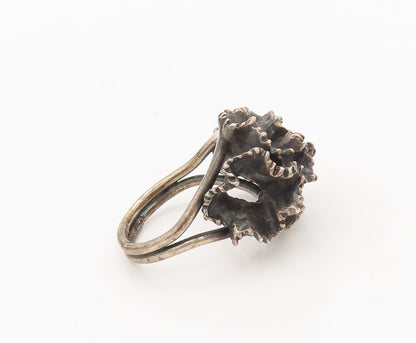 925 Sterling Silver  Vintage Brutalist Swirly Carved Solid Ring Sz 5  RG27421