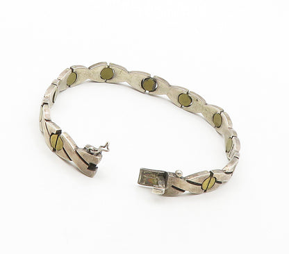 MEXICO 925 Sterling Silver  Vintage 2 Tone Screw Hinge Chain Bracelet  BT6294