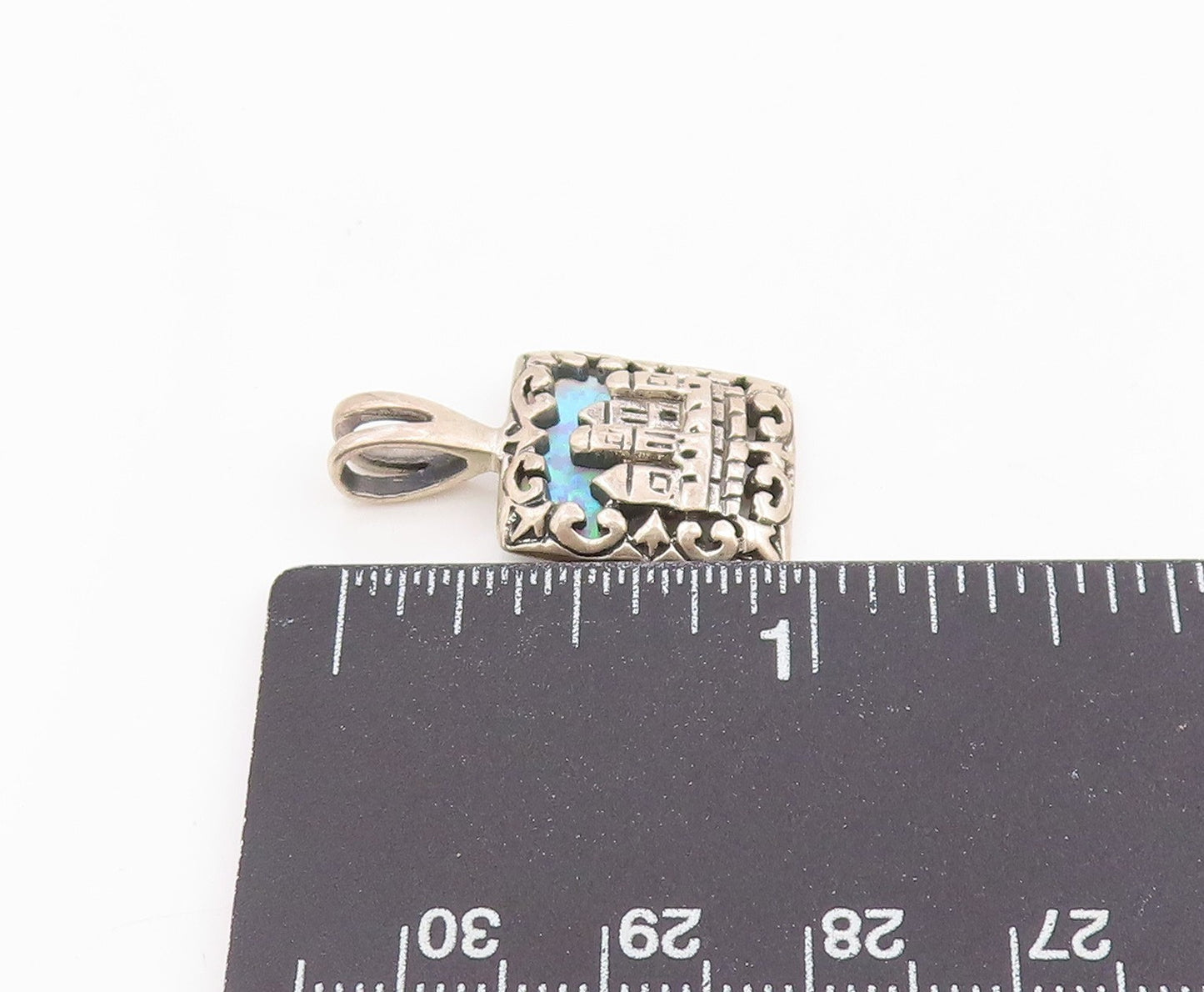 925 Sterling Silver Vintage Pendant Fire Opal Jerusalem Skyline Charm  PT26228