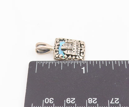 925 Sterling Silver Vintage Pendant Fire Opal Jerusalem Skyline Charm  PT26228