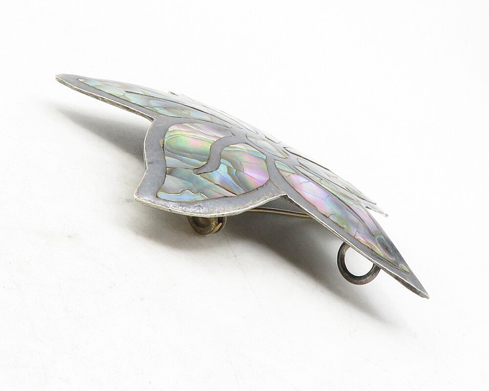 MEXICO 925 Sterling Silver  Vintage Abalone Shell Flower Brooch Pin  BP4678