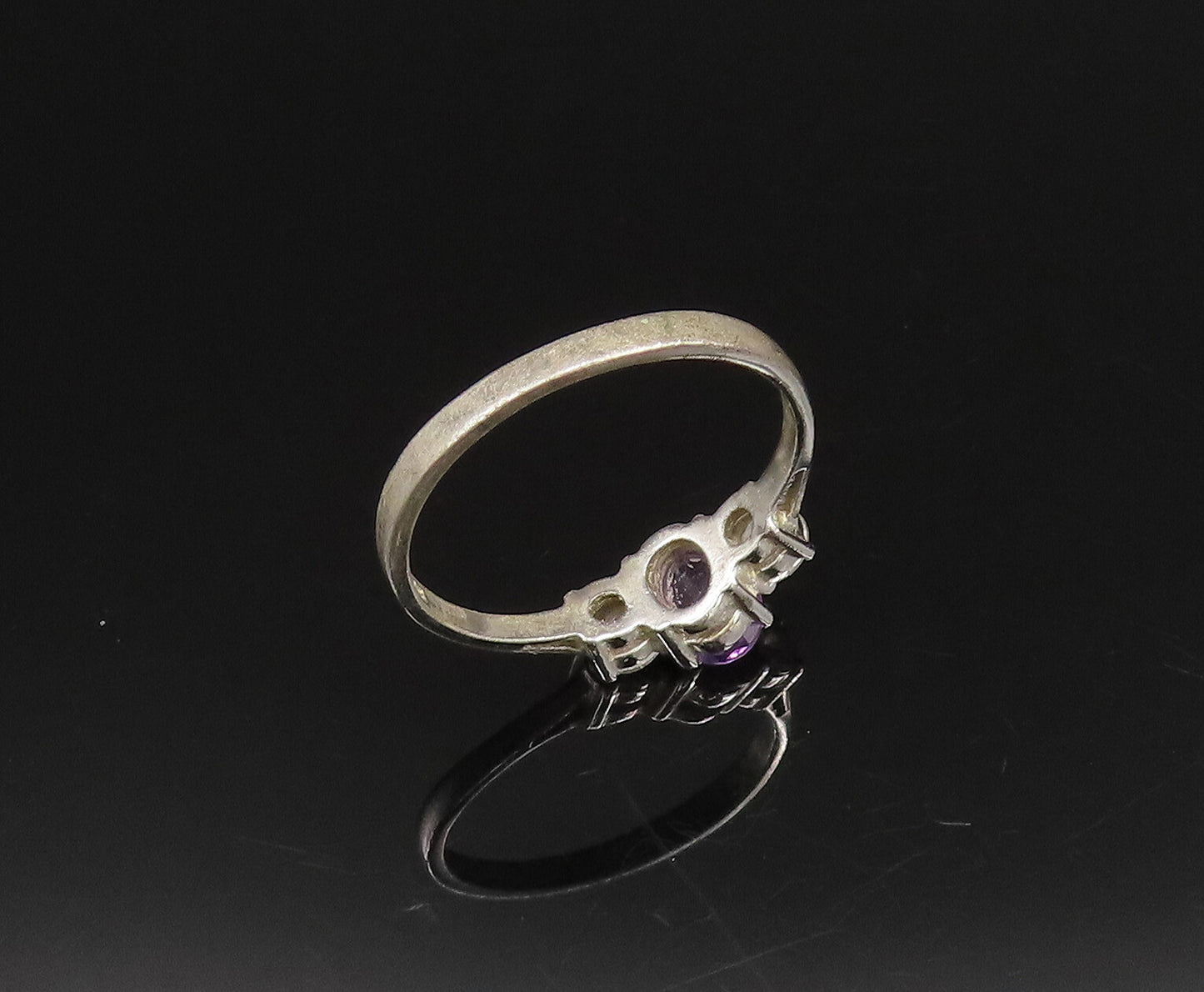 925 Silver  Vintage Dainty Three Stone Amethyst & Topaz Ring Sz 9.5  RG25711