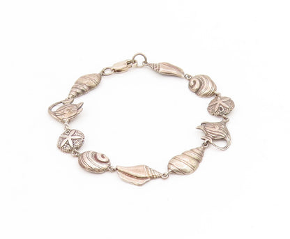 925 Sterling Silver Vintage Bracelet Modernist Seashell Coastal Charms  BT11719