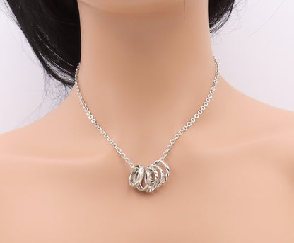 925 Sterling Silver Vintage Necklace CAROLYN POLLACK Carved Ring Chain  NE4556