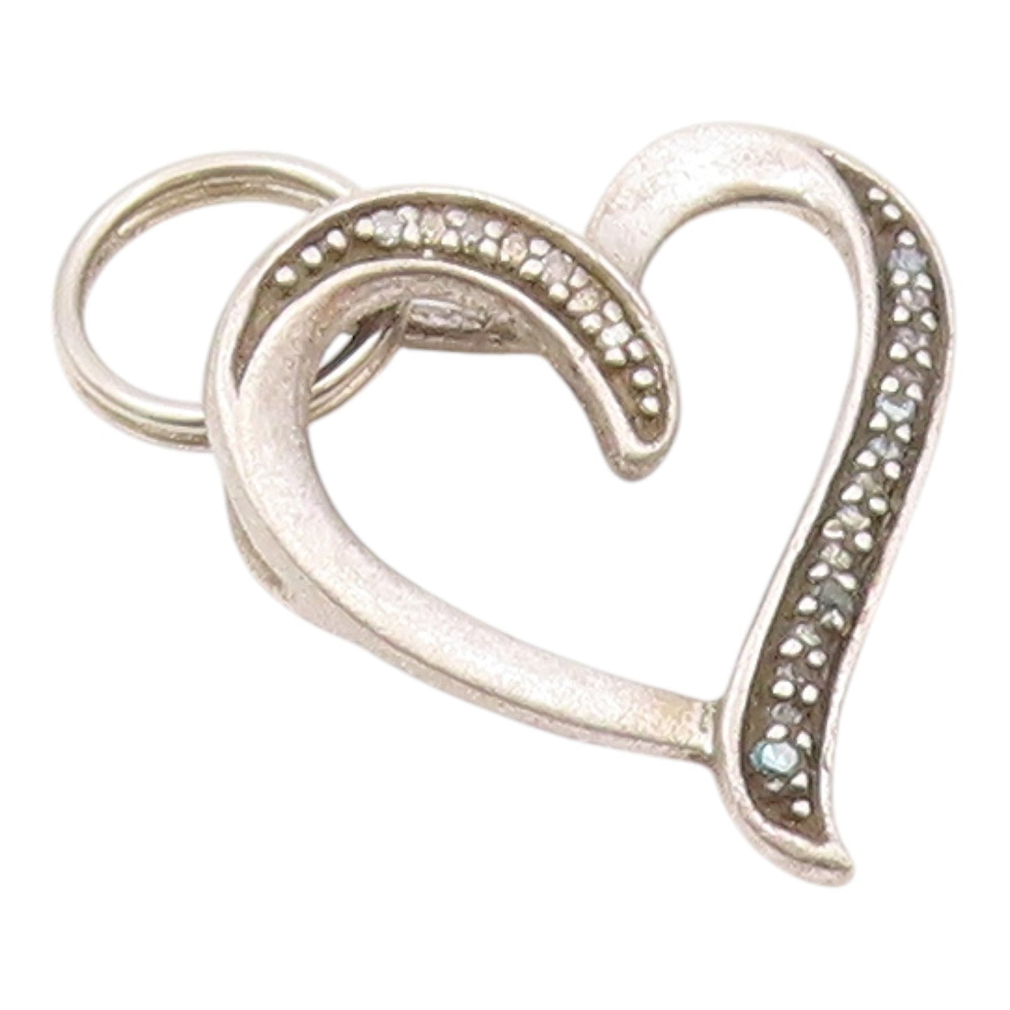 925 Sterling Silver  Vintage Genuine Diamonds Open Love Heart Pendant  PT9886