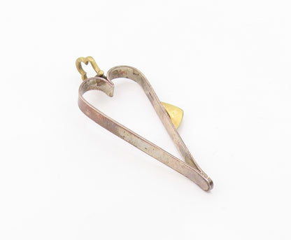 925 Sterling Silver  Vintage Two Tone Open Love Heart Drop Pendant  PT9951