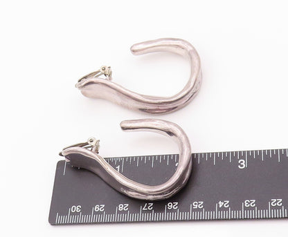 925 Sterling Silver Vintage Earrings BAT AMI Dark Tone Carved Open Hoops EG13474