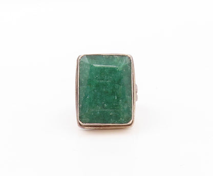 925 Sterling Silver Vintage Ring Rectangle Green Gemstone Inlay  Sz 7  RG30178