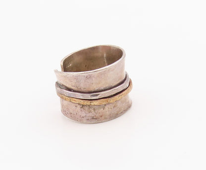 925 Sterling Silver Vintage Ring Two Tone Hammered Wide Band  Sz 6.5  RG36300