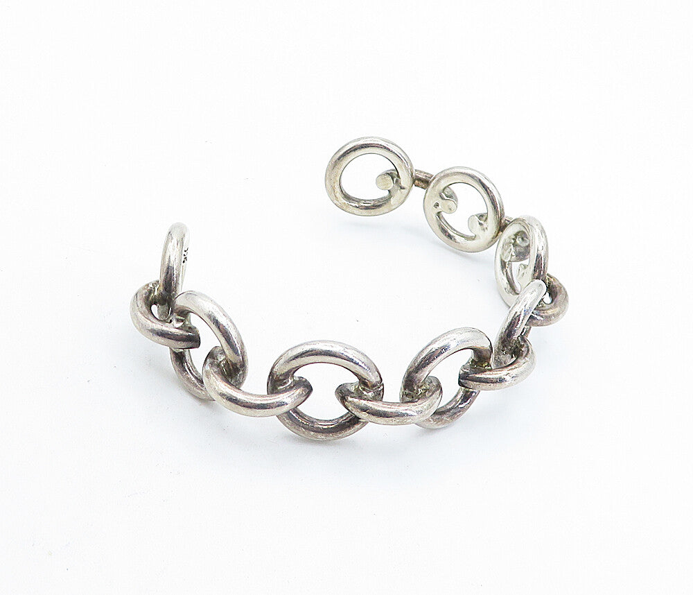 925 Sterling Silver Vintage Shiny Round Macaroni Link Cuff Bracelet BT2060